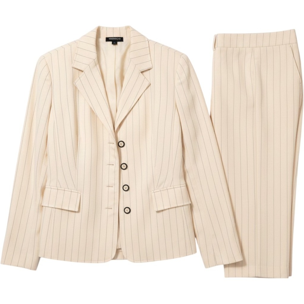 Metrostyle Womens 14 Cream Pinstripe 2 Piece Skirt Suit Blazer Set 2-2059-0